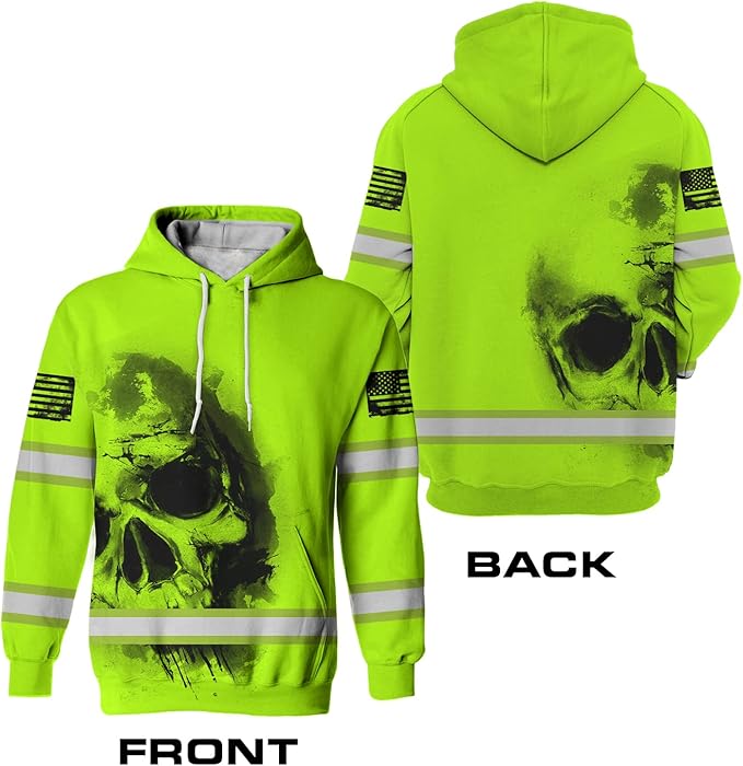 Color US Flag High Visibility Hoodie for Men Women Reflective Tapes Safety Workwear for Worker Runner Patriotic