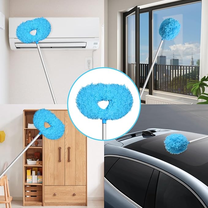 Storystore Ceiling Fan Cleaner Duster with Extension Pole, Adjustable from 13 to 49.7 Inches, Removable Fan Blade Cleaner (Blue-2 Pack)