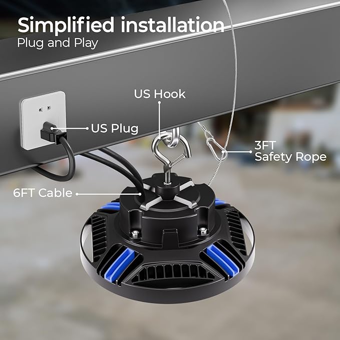 CINOTON UFO LED High Bay Light, 160W/120W/80W Switchable, AC100-277V LED Shop Lights with US Plug, 24000LM Dimmable 0-10V Commercial Bay Lighting for Garage Workshop 5000K Daylight-UL Listed, 4 Pack