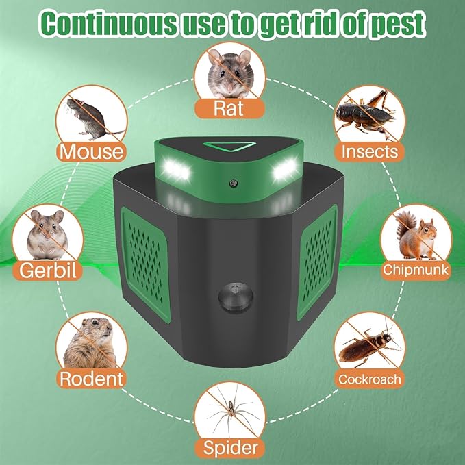2 Pack Mice Rat Repellent for House Rodent Repellent Ultrasonic Mouse Deterrent,360°Mice Trap for House Indoor,Mouse Repellent with Flashing Light for Attic Garage Basement Crawlspace,4 Mode Switching