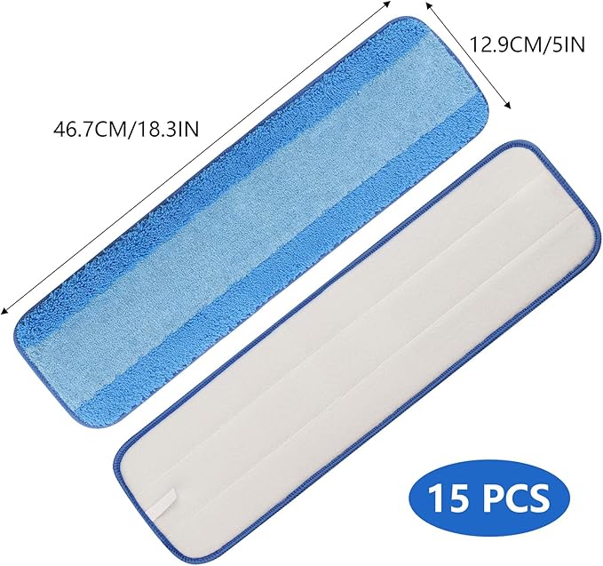 15 PCS Microfiber Replacement Pads for Bona Mop, Washable Microfiber Cleaning Mop Pads for Hardwood & Hard Surface Floors 18.3X 5 Inch