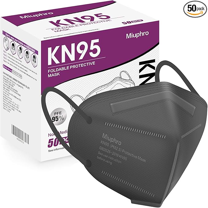 Miuphro KN95 Face Mask 50 Pack, Disposable Respirator Masks, 5 Layer Design Safety Mask for Protection, Ideal for Men and Women (Grey)