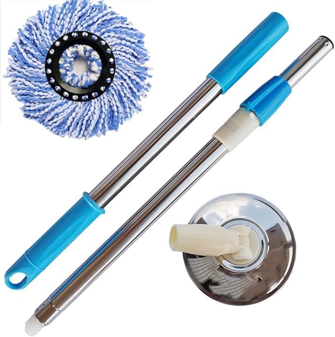 Spin Mop Replacement Handle - 360 Degrees Rotating Telescopic Stick with Robust Reinforced Plastic Disc for Bucket Cleaning System