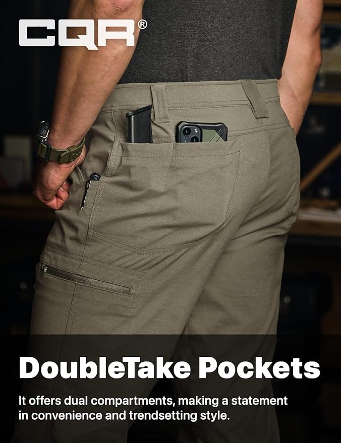 CQR Men's Vent Stretch Pants, Quick Dry Lightweight Casual Cargo Pants, Water Resistant Straight-Fit Utility Work Pants