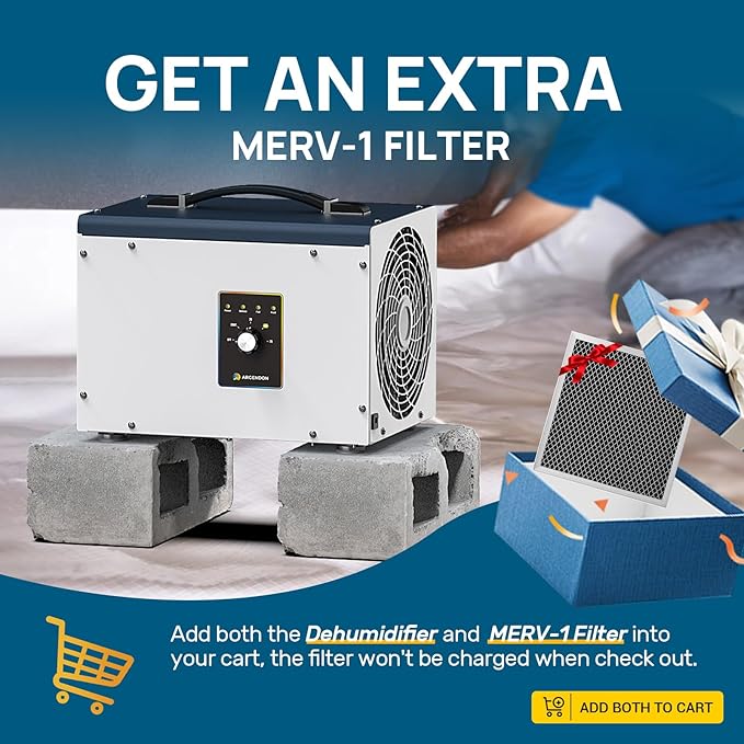 ARGENDON Dehumidifier for Crawlspace Basement, Commercial Dehumidifier with Drain Hose 70 PPD, Compact, Ideal for Water Damage Storage Up to 1000 Sq Ft, 5-Year Limited Warranty