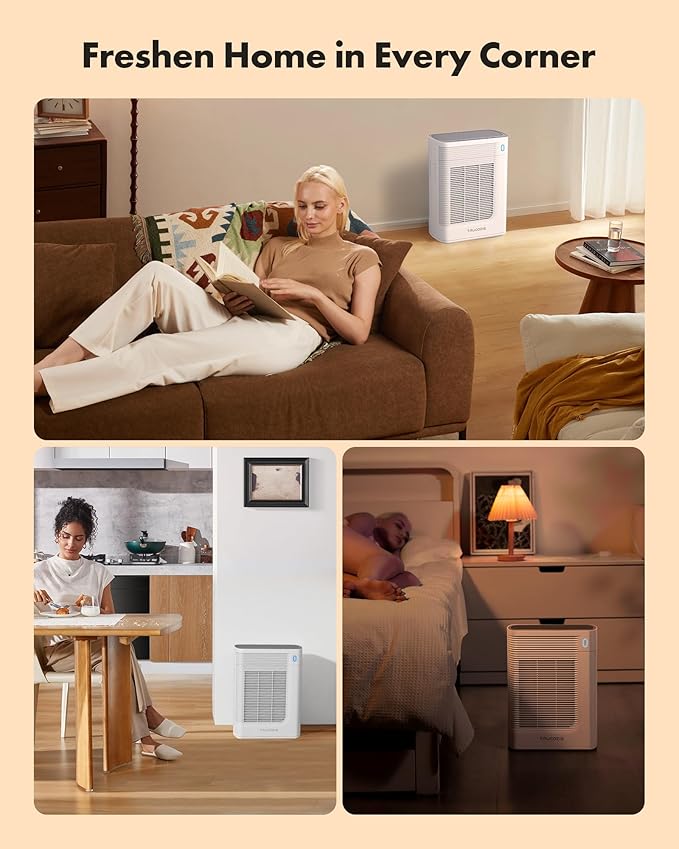 Trucozie T356 Air Purifier for Home Large Room Bedroom Up to 1937 Ft² in 1 Hr With Double-sided Air Inlet, Air Quality and Light Sensors, HEPA Sleep Mode for Allergies, Dust, Smoke, Pet Hair, White