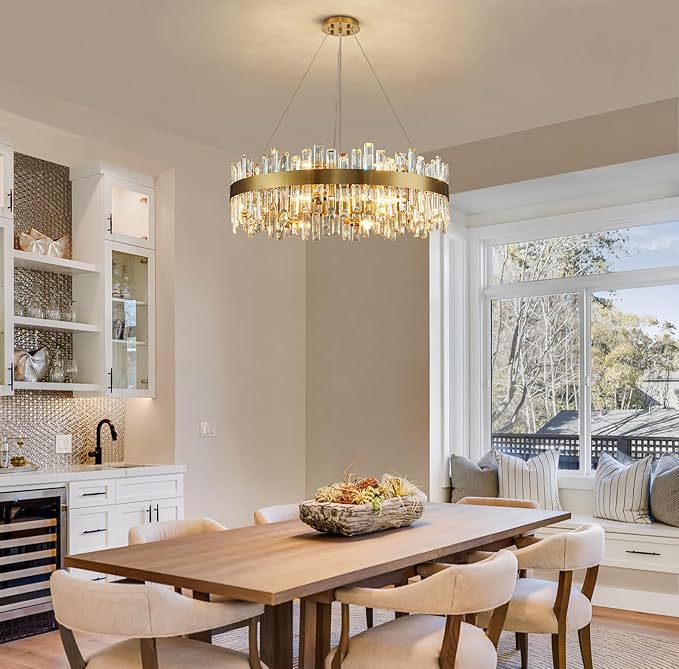Siljoy Modern Crystal Chandelier 16 Lights Brushed Gold 2-Tiers K9 Crystal Raindrop Chandelier Luxury Dimmable Crystal Pendant Ceiling Light for Living Room Dining Room Entryway Foyer D31.5''