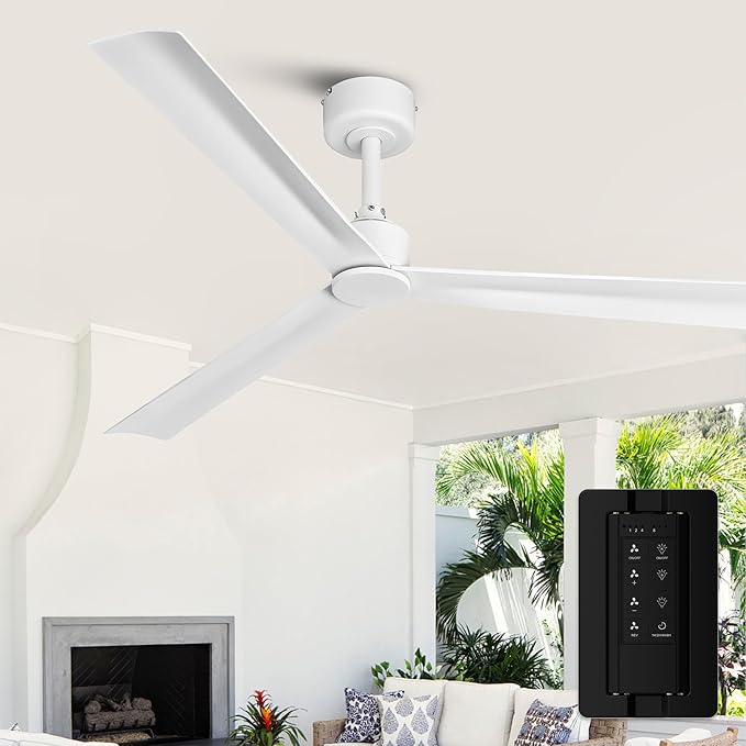 White Ceiling Fan No Light with Remote, Modern DC Motor Ceiling Fans without Lights for Bedroom, Reversible Quiet Indoor Outdoor Ceiling Fans for Patios Living Room, 6 Speeds, Timer, 50 Inch