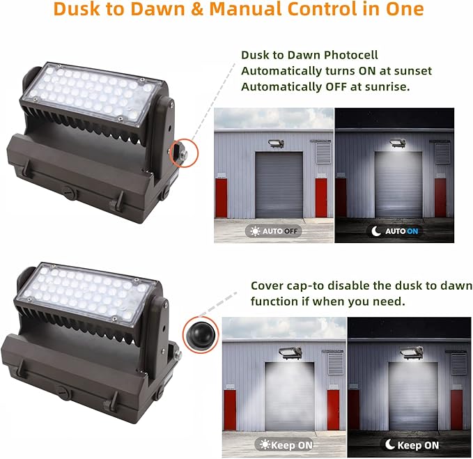 Rotatable LED Wall Pack Light with Dusk to Dawn Photocell, 80W 11200LM 400-600W HPS/HID Equiv., 5000K Daylight ETL Commercial Outdoor Security Lighting for Warehouse, Entrance, Parking, Garage