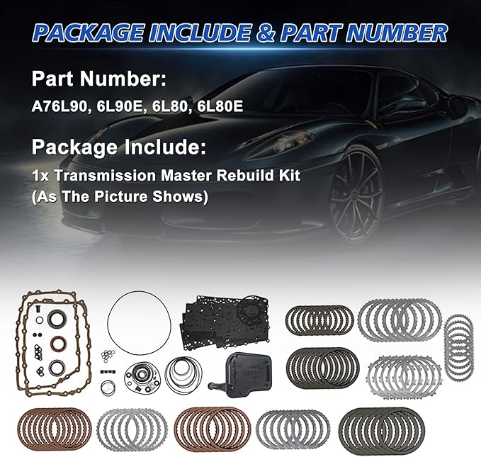 A76L90 6L90E 6L80 6L80E Transmission Master Rebuild Kit Overhaul w/Filte Fits for Escalade STS-V, Camaro Silverado Express 1500 2500 3500 Car Aftermarket Parts