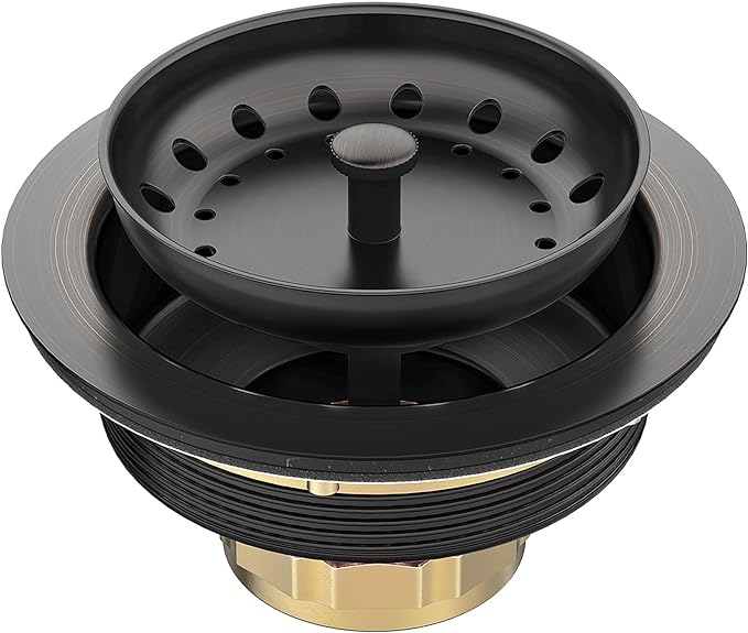 BOTEMY Stainless Steel Bronze Sink Drain Strainer Kit 3-1/4 inch Kitchen Drain Assembly with Metal Center Knob Basket Stopper Replacement for Standard Kitchen Sinks, Oil Rubbed Bronze