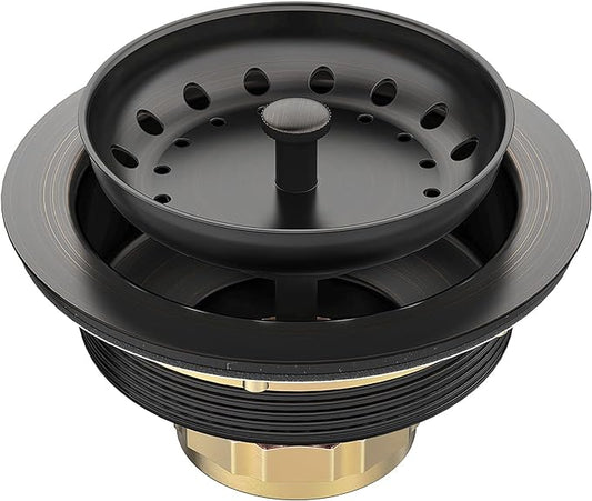 BOTEMY Stainless Steel Bronze Sink Drain Strainer Kit 3-1/4 inch Kitchen Drain Assembly with Metal Center Knob Basket Stopper Replacement for Standard Kitchen Sinks, Oil Rubbed Bronze