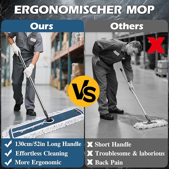 42" Commercial Mop,MASTERTOP Heavy Duty Dust Floor Mop with 52" Long Handle,Large Industrial Wet Dry Mops,Sweeper Broom for Hardwood, Tile, Laminate,Garage,School,Mall - 1 Cotton & 1 Microfiber Pad
