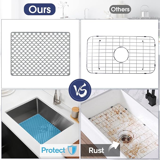 Silicone Sink Protector 16"x12", Heat Resistant Non-slip Dishwasher Suitable, Sink Mat for Bottom of Farmhouse Kitchen Stainless Steel Sinks