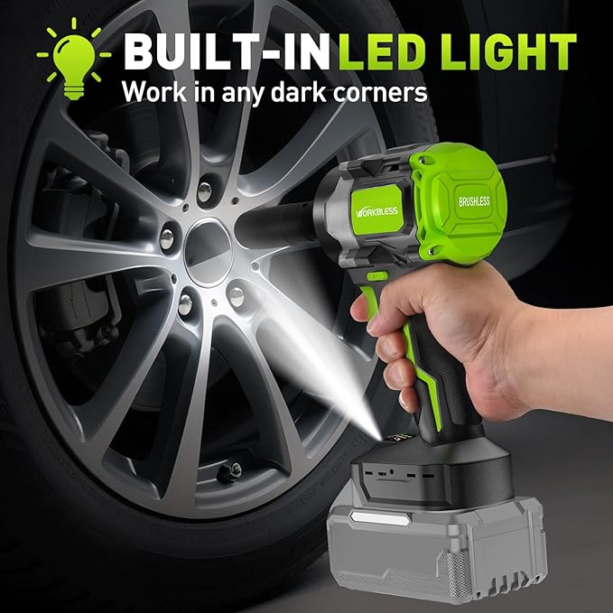 850Nm (630Ft-lbs) Cordless Impact Wrench for Ma-kita 18V Battery, Brushless 1/2 Impact Gun, 3-Speed, 4 Cr-V Sockets, LED Light, Electric Impact Wrench for Car Tire, Mower Lug Nut