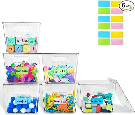 6 Pack Clear Stackable Storage Bins, Plastic Toy Organizers and Storage with Lids, Toy Bins for Kids Organizer, Storage Container for Organizing for Playroom, Toy Storage Organizer Holds Toys(6)