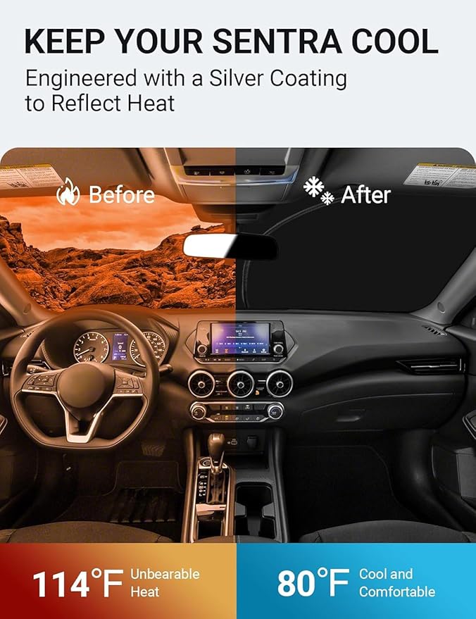 Proadsy Windshield Sun Shade for Nissan Sentra 2025 2024 2023 2022 2021 2020 Custom Fit S, SV, SR, Sedan Accessories Foldable Sunshde Protector Blocks UV Rays Keep Car Cooler