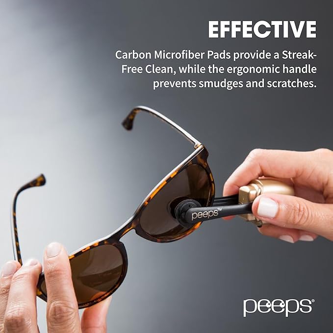 CarbonKlean Peeps Eyeglass Lens Cleaner - Efficient and Durable Carbon Microfiber Technology - Exclusively Used by NASA - 500 Uses, Soft Touch Black (2 Pack)