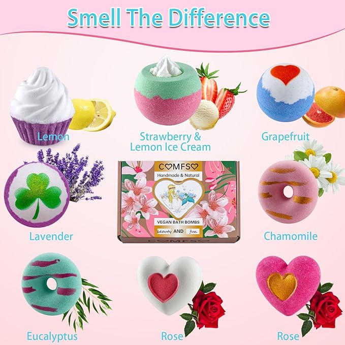 Bath Bombs for Girls - Bath Bombs, Christmas Day Gifts for Women Kids, Bubble Bath, Handmade Bath Bomb Gift Set Bathbombs Relaxing Spa Gifts Basket for Her Wife Mom Birthday Thanksgiving