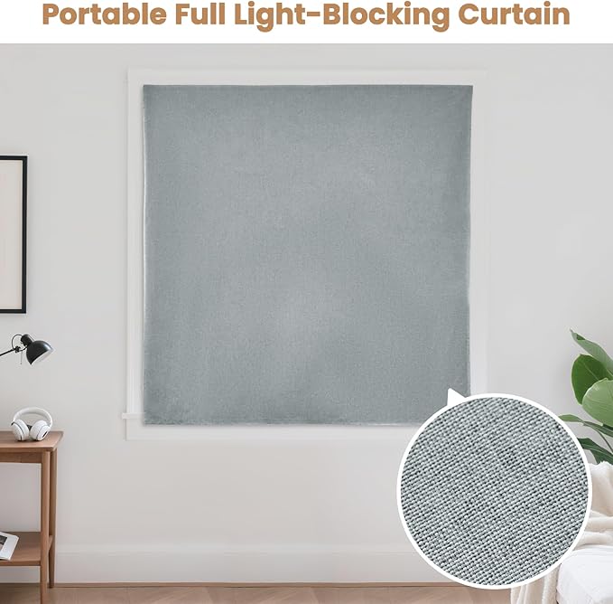 Adhesive Curtain,100% Blackout Curtains, No Drilling, Suitable for Multi-Scenes Privacy Protection (Light Gray - W60 × L60 in)