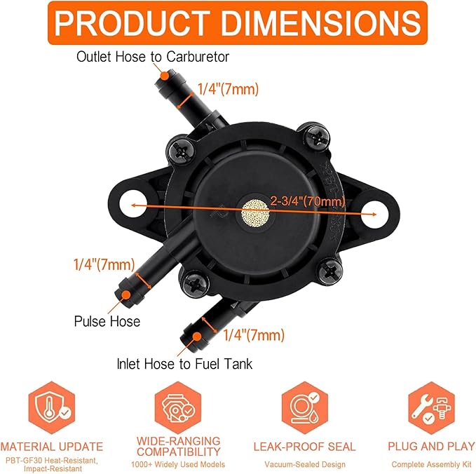 Fuel Pump Compatible with Kohler 17HP-25HP Briggs and Stratton Mikuni Kawasaki Yamaha Honda John Deere Cub Cadet 808492 808656 Toro Husqvarna Lawn Mowers Golf Cart Club Car with Strainer and Oil Hose