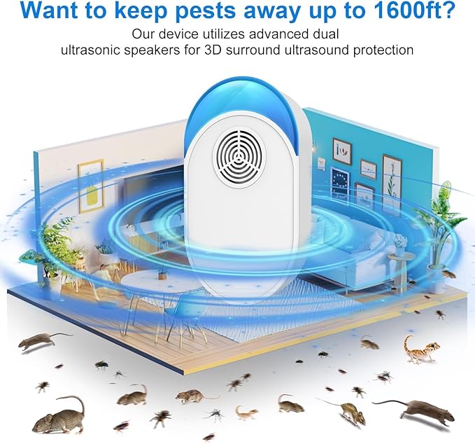 Upgraded Ultrasonic Repeller, Indoor Ultrasonic Repellent for Roach, Rodent, Mouse, Bugs, Ant, Mosquito, Mice, Spider, Electronic Plug in Pest Control (8)