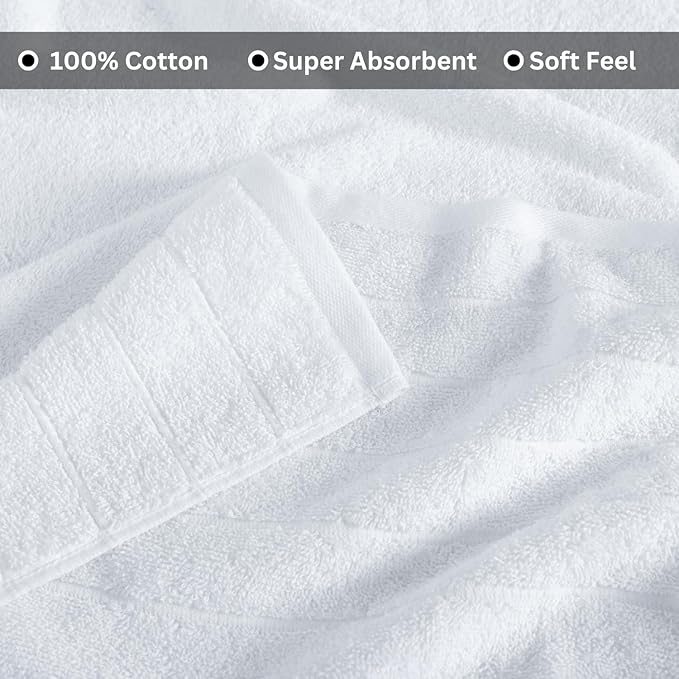 Casa Platino 100% Cotton 4 Pack Bath Towels (30"x60") - Ring Spun Cotton - Large Towels for Bathroom - Quick Drying, Highly Soft & Absorbent Shower Towel Set - Hotel & Spa Quality - White Towel Set