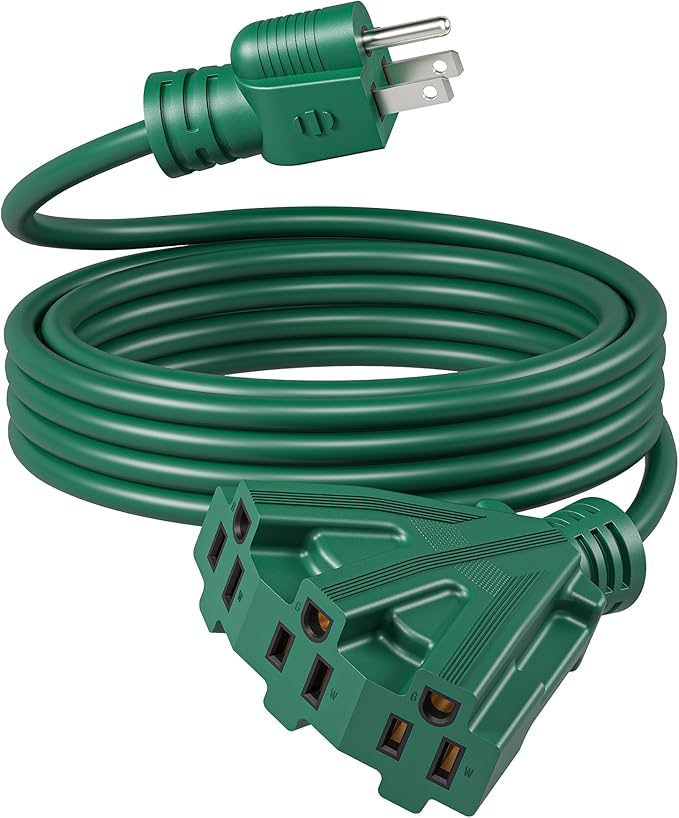 DEWENWILS 15FT Outdoor Extension Cord, Green Extension Cord 13A/1625W, Weatherproof 16/3 SJTW Power Cable with Multiple Outlet, Christmas Decor Landscaping String Lights, ETL Listed, 1 Pack