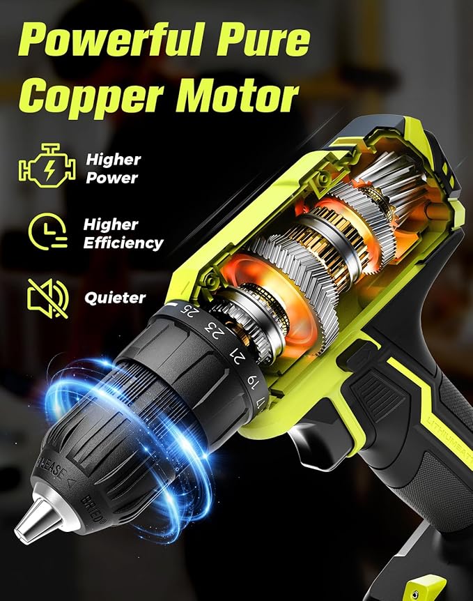Cordless Drill, 20V MAX Power Drill Set with 2.0Ah Power Pack & Charger, 3/8 Inch Keyless Chuck, Variable Speed, 25+1 Position and 56PCS Bits/Screws, Power Tools for Home Projects