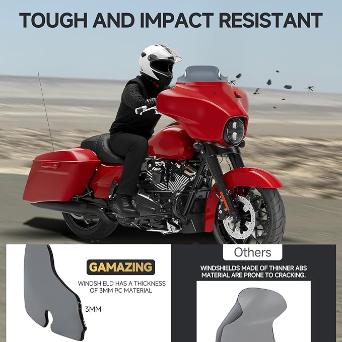 Motorcycle 8” Windshield Windscreen Windshield Fit For 1996-2013 Harley Davidson Touring Street Glide Electra Glide Tri Glide Flht Flhx Flhtk Flhtc Flhtcu, Smoke