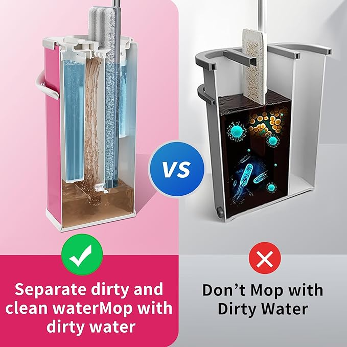 Separates Dirty Water Mop, Flat Mop and Bucket for Home with 4 Extra Refills, Stainless Steel Mop and Bucket with Wringer (Purple)