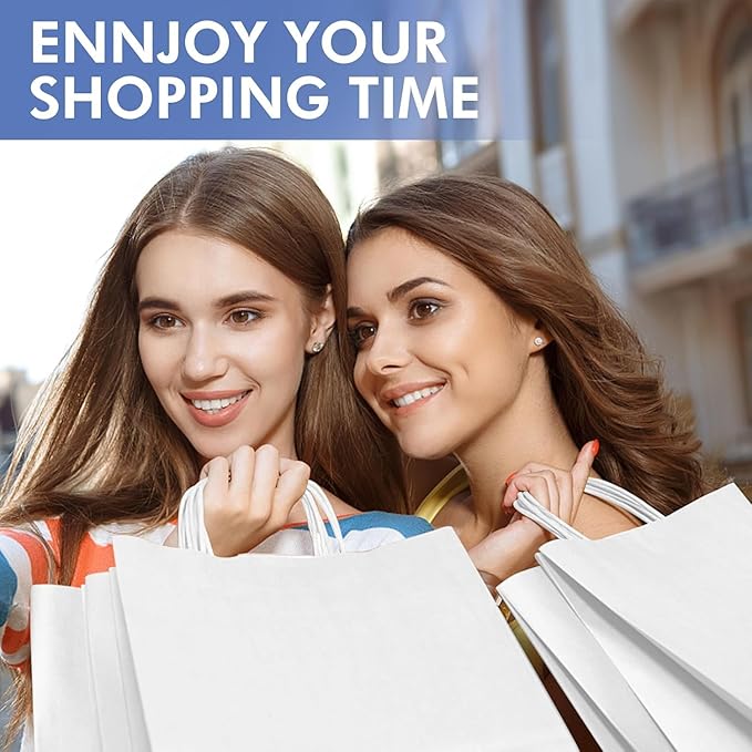 XPCARE 200Pack Large Paper Gift Bags with Handles Bulk,16x6x12 Inch Kraft Bag Packaging White Paper Bags for Birthday Party Boutiques Business Retail Stores Merchandise