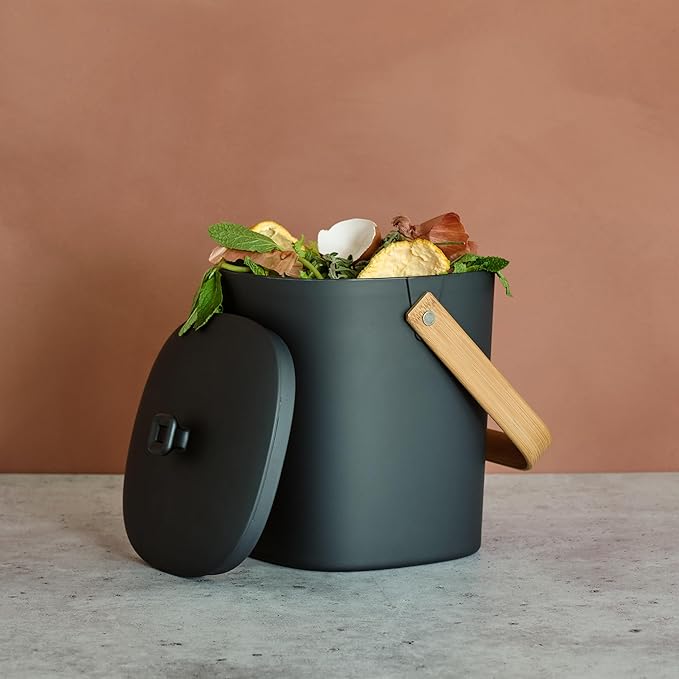Bamboozle Countertop Compost Bin Kitchen | 1 Gallon | Odorless Composting Bin with Filters | Indoor Compost Bin with Lid | Plant Based Kitchen Composter for Food Scraps & Waste Recycling | Graphite