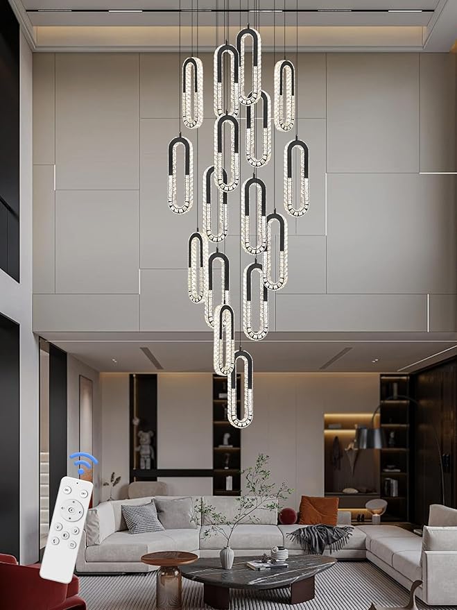 Large Staircase Crystal Chandeliers 16-Light Modern foyers Entrance 150" Long Chandeliers for High Ceilings Dimmable 2700K-6000K