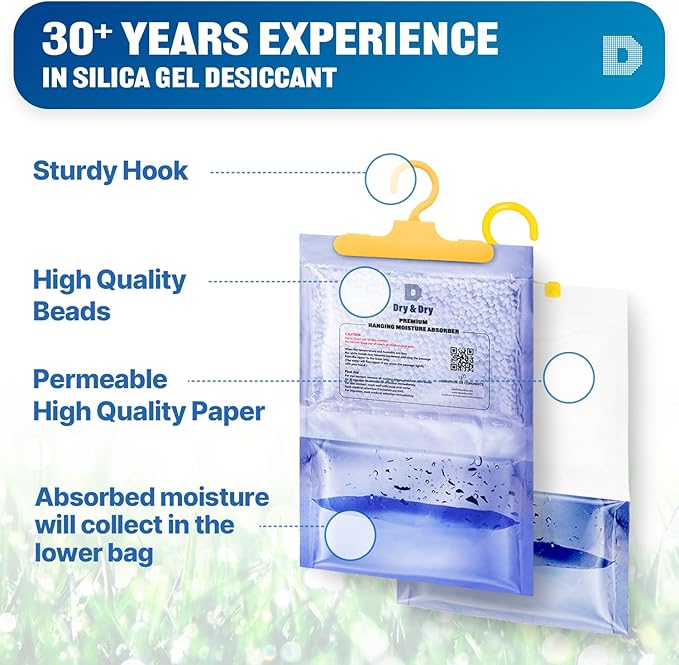 Dry & Dry 100 Packs [Net 7 Oz/Pack] Moisture Absorbers for Home, Basement & Bedroom - Small Dehumidifiers