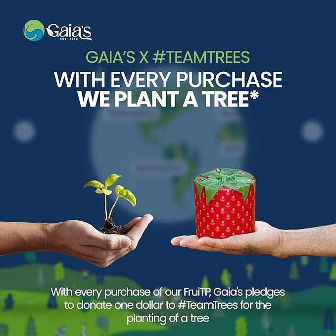 Gaias Premium and Soft Fruit TP Organic Bamboo Toilet Paper | 48 Mega Rolls, 3 Ply, 370 Sheets | FSC Certified, PFAS & BPA Free, Eco-Friendly, Sustainable Tissue - Plastic Free, Septic Safe, Vegan