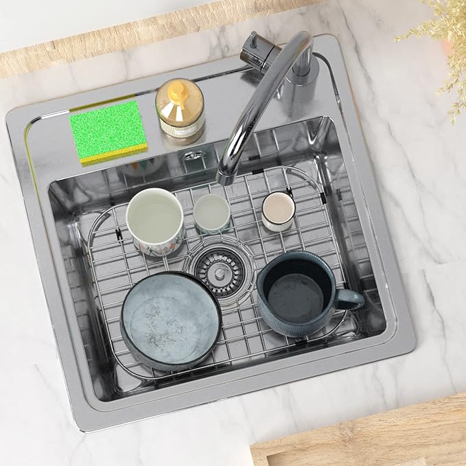 Sink Grid Protector, 18" Bottom Sink Grates, Sink Protector with Corner Radius, Kitchen Sink Protector Center Drain Hole, Sink Steel Bottom Grid -18"L X 13.4"W