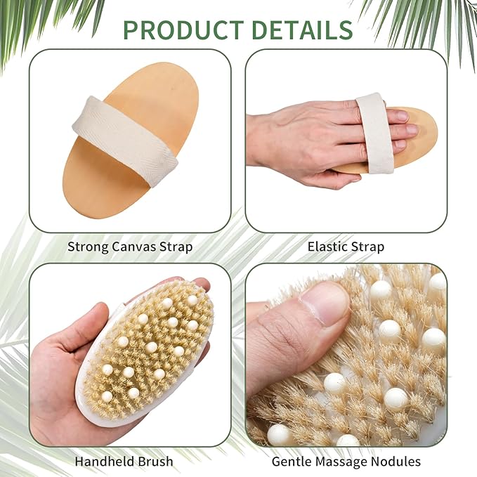 12 Pcs Dry Brushes for Body Exfoliating Brush and Massage Nodule Scrubber Beauty Exfoliator with 12 Hooks for Shower, Bath, and Back Circulation Improvement Dead Skin Remove (Oval)