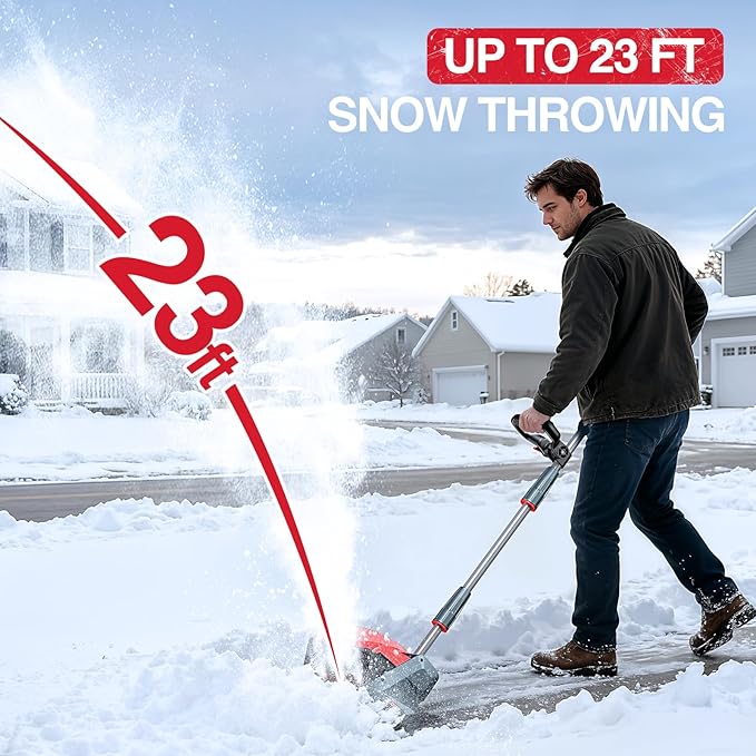 Cordless Snow Blower, Electric Snow Shovel with Total 2 x 5.0 Ah Batteries and Charger, Battery Powered Snow Thrower with LED, 23 Ft Distance with Directional Plate for Driveway, Step, Patio, Sidewalk