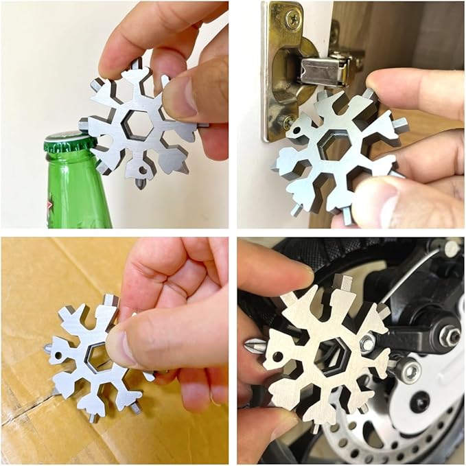 Gifts for Men, FODARSAI 18-in-1 Snowflake Multitool, Stocking Stuffers for Men, Cool Camping Tool Gadgets for Men, Unique Gifts for Dad, Husband, Boyfriend (Silver), FSM001