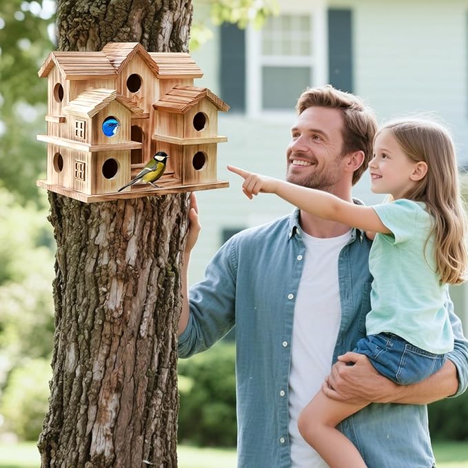 Large Bird House with 10 Holes - Handcrafted Wooden Martin House for Outdoor, Ideal for Purple Martins, Bluebirds, Finches, Cardinals, Sparrows, Chickadees