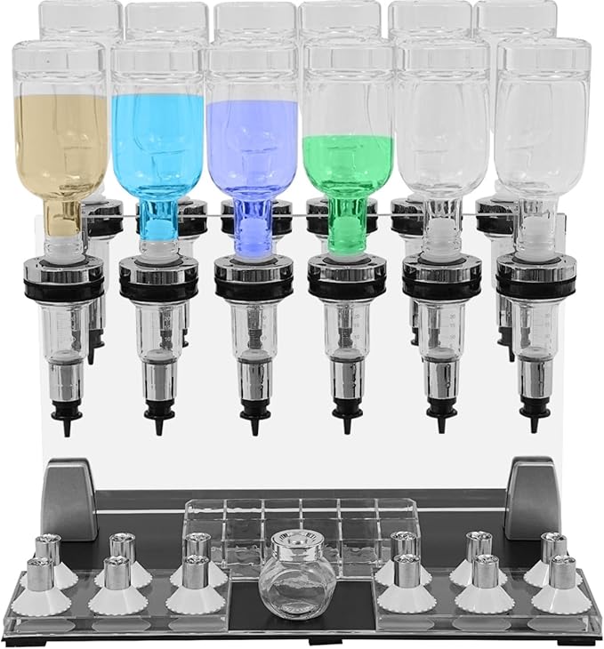 Manual Perfume Dispenser 12 Bottle Station w/200ml Dispenser Pumps, 12 Pump Heads and 12 Testing Cups