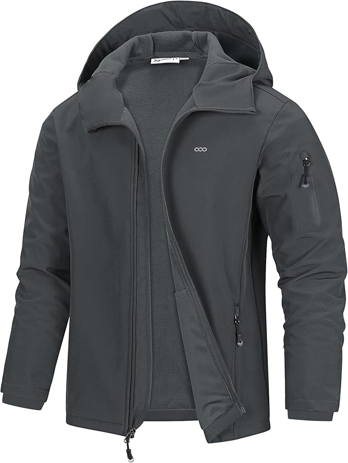 33,000ft Men's Hooded Softshell Jacket Waterproof Lightweight Insulated Windbreaker Fleece Lined Rain Shell Jacket