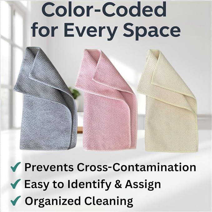 Microfiber Cleaning Cloths - 12" x 12" - Kitchen Dish Cloths for Washing Dishes - Microfiber Cleaning Rags - for Housekeeping, Dusting, Glass, Electronics, Car Interior - 6 Pack - Gray, Beige, Pink