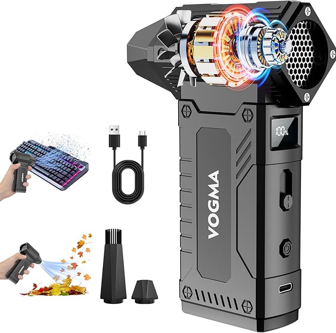 Compressed Air Duster,8 Gear Adjustable 200000RPM Electric Air Duster with HD Display,Rechargable Air Blower with Brusheless Motor,Jet Dry Blower Replace Air Can for PC, Keyboard Cleaning