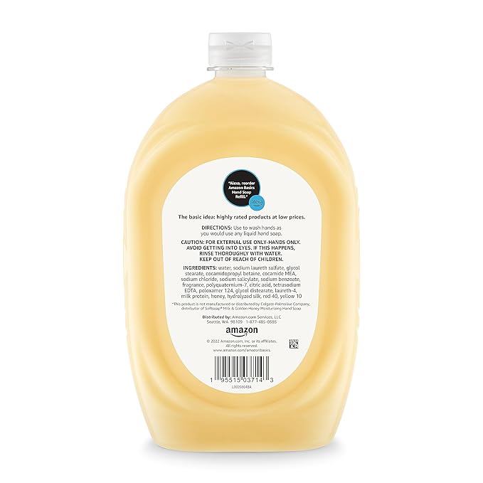 Amazon Basics Liquid Hand Soap Refill, Milk and Honey Scent, Triclosan-Free, 50 Fluid Ounces, 4-Pack (Previously Solimo)