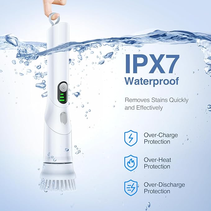 LABIGO Electric Spin Scrubber LA5 Mini, Bathroom Scrubber Shower Scrubber for Cleaning Tub Tile Floor Window Kitchen Sink, Power Scrubber Cleaning Brush with 5 Replaceable Brush Heads, White