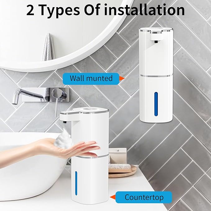 Automatic Soap Dispenser, Touchless Foam Hand Soap Dispenser, 4 Adjustable Gears, 1200mah Rechargeable, Large Display, Suitable for Kitchen, Bathroom, and School. (White, Foaming)