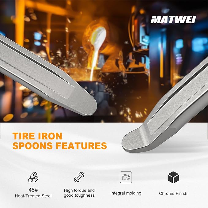 Tire Spoons Tire Iron - 2Pcs 12In Industrial-Grade Heavy-Duty Steel Tire Removal & Changing Tool for Motorcycle, Bicycle, Lawn Mower, Scooter, Small Vehicles