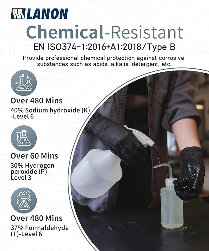 LANON Food Safe Disposable Nitrile Gloves, Latex-Free, Powder-Free, Silicone-Free, Textured Fingertips, Cooking, Black，Medium